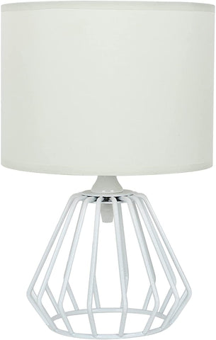 Lampka nocna, lampa stołowa z ażurową podstawą i białym abażurem z tkaniny, minimalistyczna lampa biurkowa do sypialni, salonu, biura (żarówka E27 nie jest dołączona)