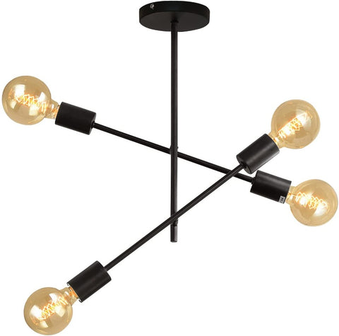 Żyrandol Nordic Sputnik, lampa sufitowa z gałęzią, 4-punktowa lampa sufitowa do montażu wpuszczanego w pomieszczeniu, do salonu, czarna