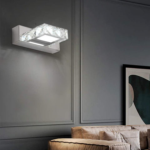 Kinkiet Reflektory Kryształowe lustro LED 3W 5500k Stal nierdzewna Lampa akrylowa IP44 Wodoodporna i przeciwmgielna (srebrna), 16x5cm