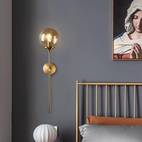 Nordycki współczesny szklany kinkiet E14 złoty LED ściana tła światło do kuchni łazienka oświetlenie wewnętrzne oprawa Home Decor (bursztynowy)
