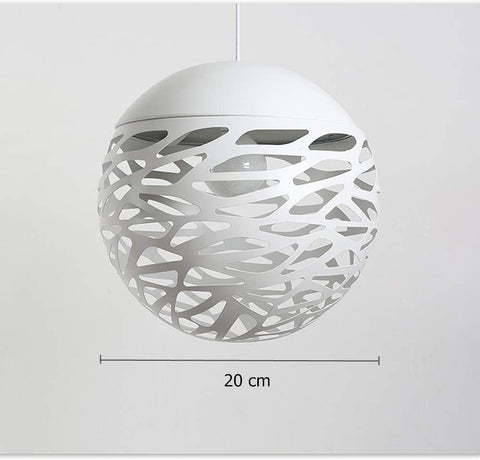 Ażurowa lampa wisząca Lustre Head Prosta rzeźbiona lampa z kutego żelaza do jadalni (biała, 20 cm)