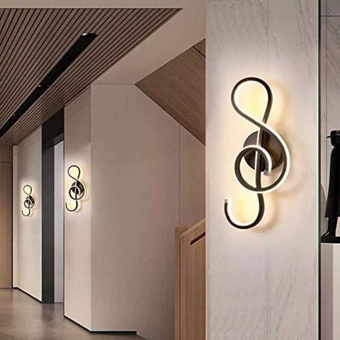 Nowoczesna lampa ścienna LED Kreatywna lampa ścienna do wnętrz, kształt nuty, taśma LED 22 W Minimalistyczna aluminiowa dekoracja artystyczna do sypialni, schodów, salonu, kawiarni, 3000 K czarna
