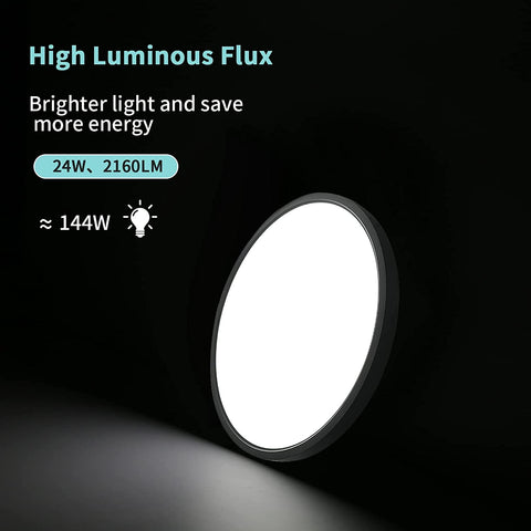 Lampa sufitowa LED 24W, lampa sufitowa 2160LM IP50, ultracienka lampa sufitowa 6500k Cool White, czarna okrągła lampa sufitowa do sypialni, salonu, korytarza, balkonu, łazienki, biura, Ø30cm