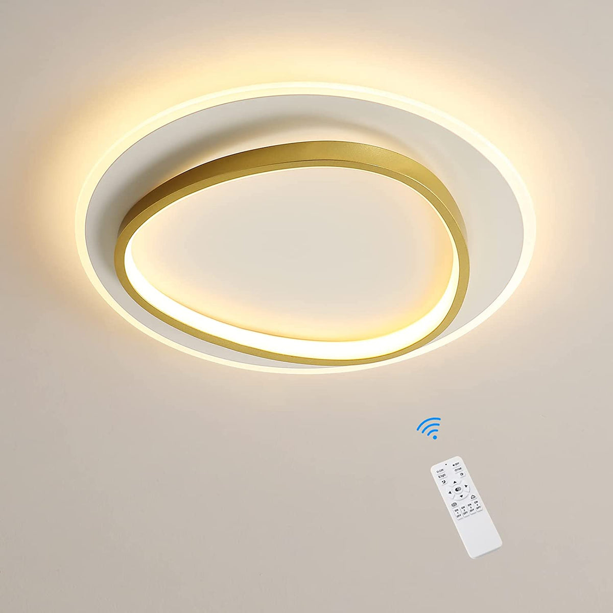 Nowoczesna lampa sufitowa LED, 40W 2700-6500K Ściemnialna lampa sufitowa LED z pilotem, okrągła, częściowo wpuszczana lampa sufitowa do sypialni, salonu, biura, gabinetu (średnica 40CM, biała i złota)