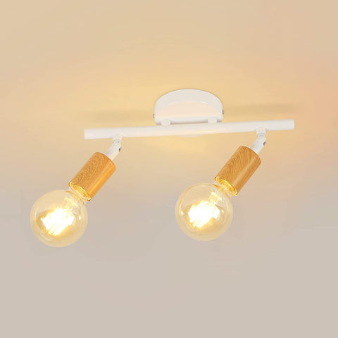 Lampa sufitowa LED z 2 regulowanymi punktami, biała lampa sufitowa LED z drewna, oświetlenie sufitowe wewnętrzne do kuchni, salonu, sypialni, korytarza, bez żarówek, maks. 60 W