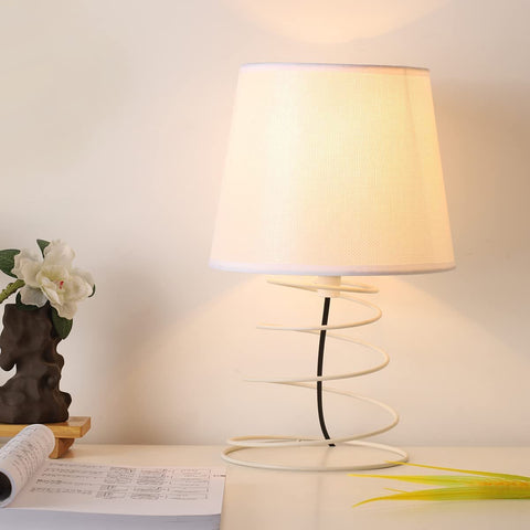 Nowoczesna minimalistyczna lampa stołowa, lampa biurkowa z białej tkaniny z przemysłową spiralną żelazną rurką, lampka nocna E27 do gabinetu, salonu, sypialni, łóżka (bez żarówek)