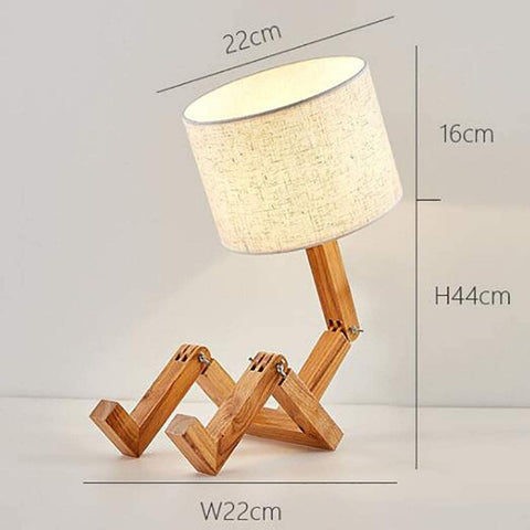Kreatywna lampa stołowa LED z litego drewna Robot lampki nocne do sypialni gabinet do nauki europejski styl lampa do sypialni Hotel mała lampa stołowa W22cm * H44