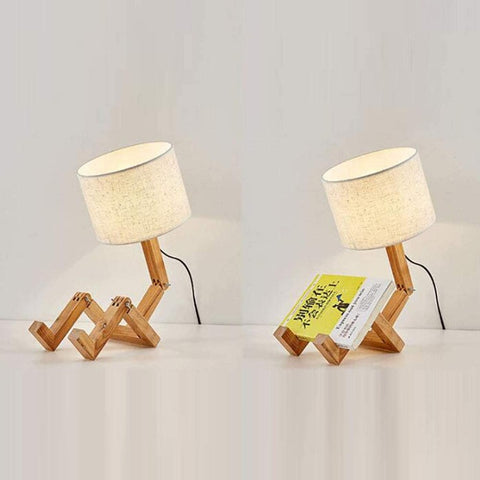 Kreatywna lampa stołowa LED z litego drewna Robot lampki nocne do sypialni gabinet do nauki europejski styl lampa do sypialni Hotel mała lampa stołowa W22cm * H44