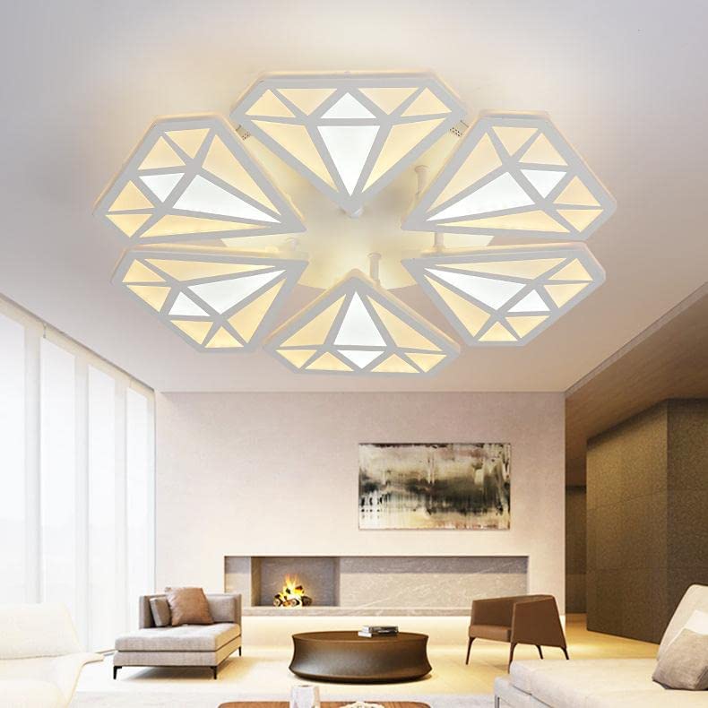 Plafonnier LED Moderne, 60W Plafonnier salon à diamant, Lustre de Plafond pour Chambre Salon Salle à Manger (lumière blanche chaude 6 Têtes)