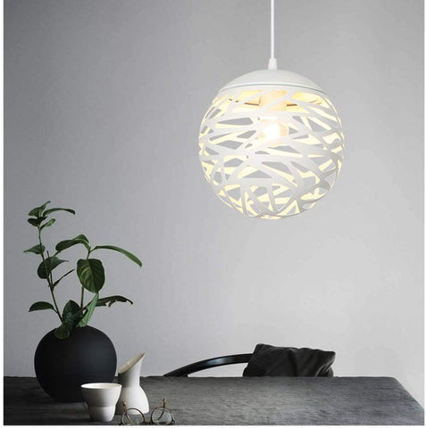 Ażurowa lampa wisząca Lustre Head Prosta rzeźbiona lampa z kutego żelaza do jadalni (biała, 20 cm)