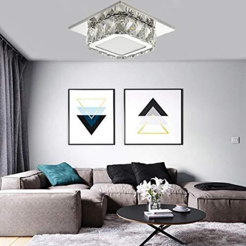 Kryształowa lampa sufitowa LED, kryształowa lampa sufitowa, kryształowy żyrandol 12W do przedpokoju, sypialni, kuchni, pokoju dziecięcego 6000K (bez zimna) (jednowarstwowa)