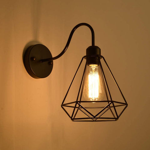 Vintage przemysłowe kinkiety ścienne Czarny diament Metalowa klatka Sufitowa oprawa oświetleniowa E27 Edison Retro Kryty kinkiet Dekoracja do salonu Kuchnia Przedpokój Sypialnia Cafe Bar 2 szt.