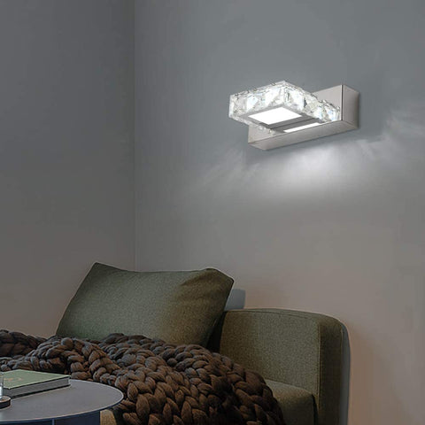 Kinkiet Reflektory Kryształowe lustro LED 3W 5500k Stal nierdzewna Lampa akrylowa IP44 Wodoodporna i przeciwmgielna (srebrna), 16x5cm