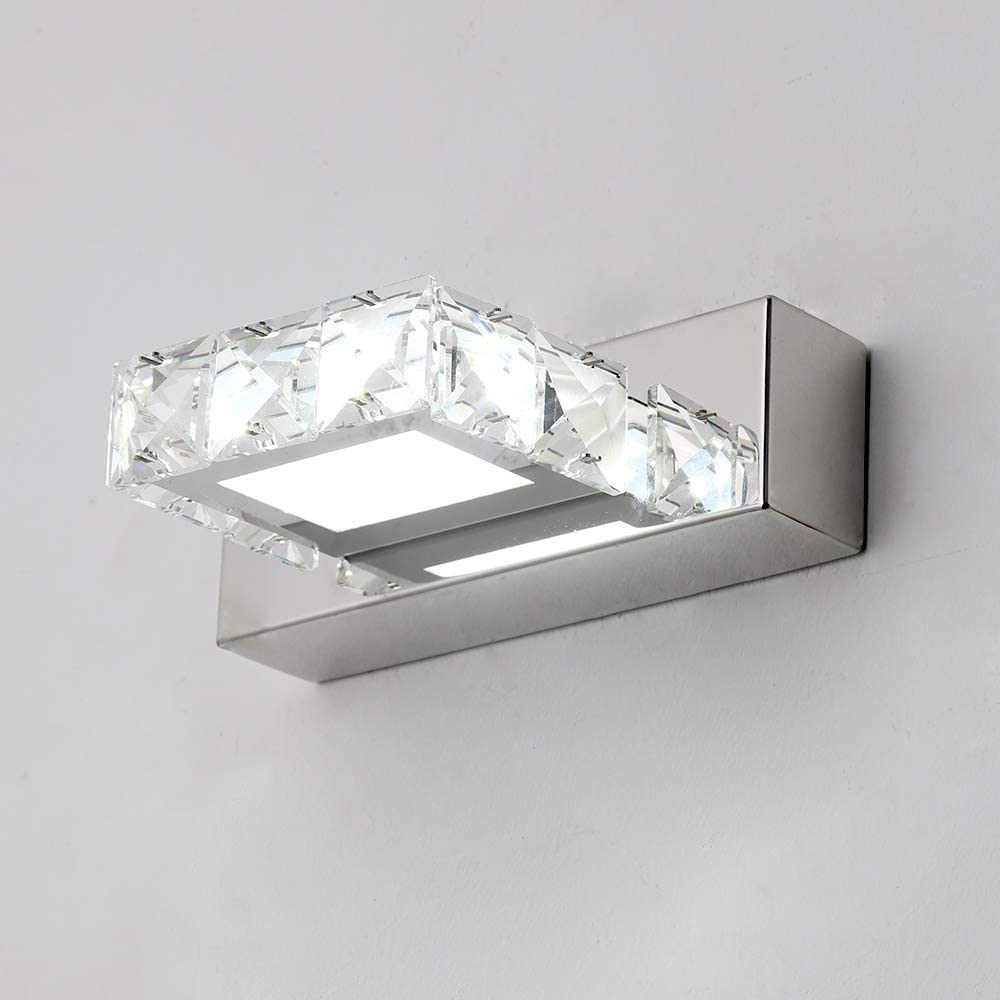 Kinkiet Reflektory Kryształowe lustro LED 3W 5500k Stal nierdzewna Lampa akrylowa IP44 Wodoodporna i przeciwmgielna (srebrna), 16x5cm