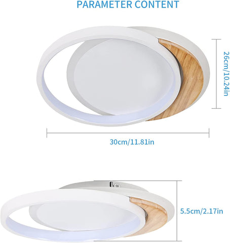 Nowoczesna lampa sufitowa LED, nowoczesna lampa sufitowa 28W, Ø30CM * 5CM okrągła drewniana oprawa oświetleniowa Lampa sufitowa LED do sypialni, kuchni, przedpokoju, wejścia, chłodne białe światło, 6000K