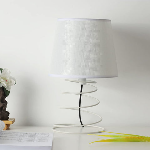Nowoczesna minimalistyczna lampa stołowa, lampa biurkowa z białej tkaniny z przemysłową spiralną żelazną rurką, lampka nocna E27 do gabinetu, salonu, sypialni, łóżka (bez żarówek)