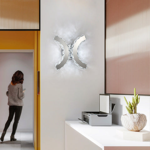 Kryształowa lampa ścienna, kinkiet wewnętrzny LED, 12W chłodne białe światło 6000K Double C Design, nowoczesna dekoracja ścienna oprawa oświetleniowa do salonu sypialnia przedpokój łazienka