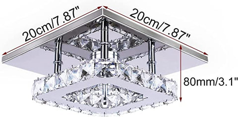 Plafoniera cristallo a LED 3000K, Quadrato Lampadario Soggiorno w Cristallo, LED Integrati 15W Lampadario cucina, Cristallo Plafoniere led a Soffitto Modern acciaio inossidabile lampada da soffitto
