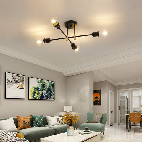 Nowoczesny żyrandol Sputnik, 4-punktowa przemysłowa lampa wisząca, lampa sufitowa E27 do montażu częściowo podtynkowego do jadalni, salonu, kuchni, biura, kawiarni, restauracji (żarówka nie jest dołączona)