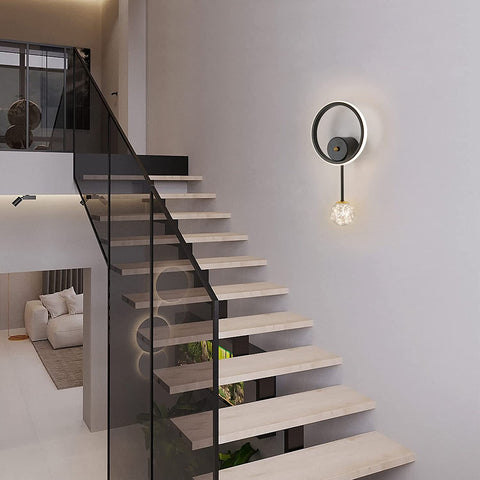 Kinkiet wewnętrzny, kinkiet LED nowoczesny okrągły design 17 W, kinkiet LED 3000 K ciepłe światło czarny do sypialni, salonu, przedpokoju
