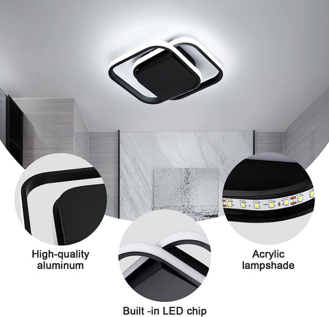 Nowoczesna lampa sufitowa LED Zimna biel 6000K Kwadratowa lampa sufitowa do salonu Sypialnia Jadalnia Biuro Czarny
