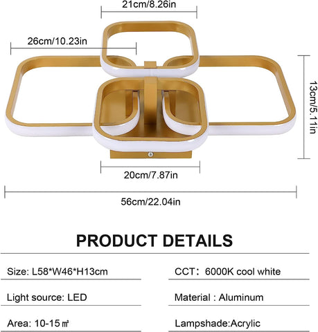 Nowoczesny design lampa sufitowa LED kwadratowe koło lampa sufitowa zimny biały 6000K do salonu sypialnia jadalnia biuro złoty