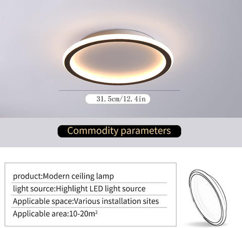 Nowoczesna lampa sufitowa LED 24W Ciepła biel 3000K Okrągła lampa sufitowa do salonu Sypialnia Jadalnia Biuro Czarny