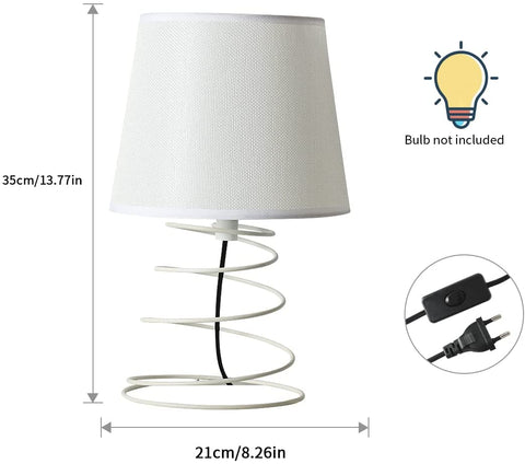 Nowoczesna minimalistyczna lampa stołowa, lampa biurkowa z białej tkaniny z przemysłową spiralną żelazną rurką, lampka nocna E27 do gabinetu, salonu, sypialni, łóżka (bez żarówek)