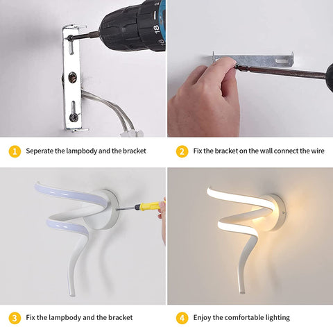 Nowoczesna lampa ścienna LED w kształcie spirali, kinkiet wewnętrzny 16W 1750 lm, 3500K ciepłe białe kinkiety LED do sypialni, salonu, schodów, korytarza