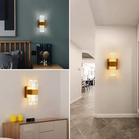 Kinkiet wewnętrzny LED o mocy 10 W, nowoczesny, kreatywny, romantyczny kinkiet akrylowy, lampka nocna o jasności 3000–6000 K do sypialni, salonu, przedpokoju (złota)