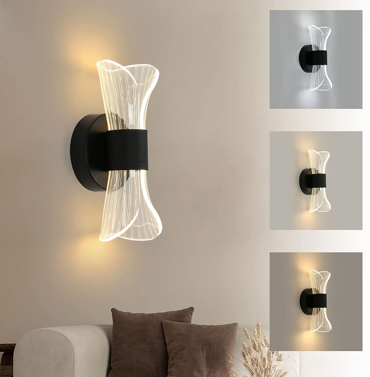 Ściemnialny kinkiet wewnętrzny LED, nowoczesny kinkiet LED o mocy 12 W, kreatywny design, oświetlenie akrylowe, kinkiet do salonu, przedpokoju, schodów do sypialni, czarny