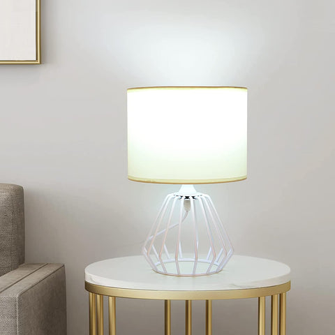 Lampka nocna, lampa stołowa z ażurową podstawą i białym abażurem z tkaniny, minimalistyczna lampa biurkowa do sypialni, salonu, biura (żarówka E27 nie jest dołączona)