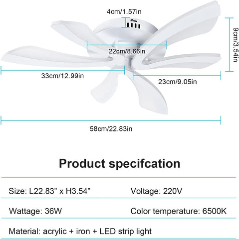 Nowoczesna lampa sufitowa LED, 36W 4000LM Kreatywna oprawa sufitowa V Design, biała akrylowa lampa sufitowa do sypialni, salonu, restauracji, kuchni, 6500K chłodna biel