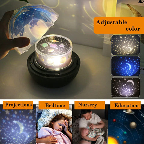 Lampka nocna projektora gwiazdowego, projektor Star Galaxy Sky, lampa projekcyjna gwiaździstego nieba obracana o 360 stopni i 6 filmów projekcyjnych, na prezenty urodzinowe, Boże Narodzenie, Halloween, Dzień Dziecka