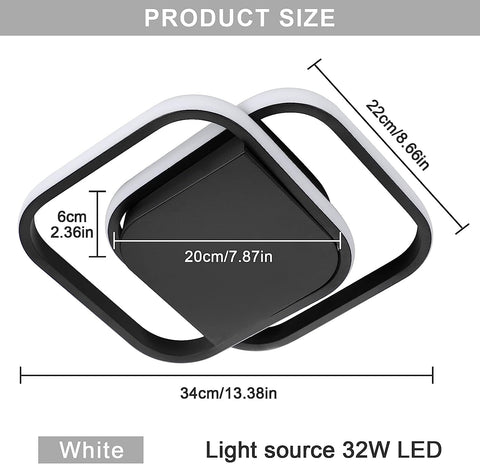 Nowoczesna lampa sufitowa LED Zimna biel 6000K Kwadratowa lampa sufitowa do salonu Sypialnia Jadalnia Biuro Czarny