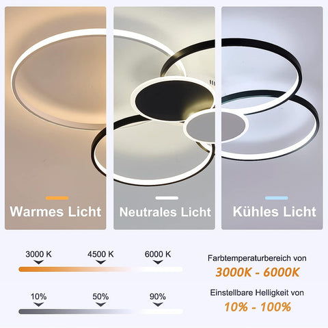 Nowoczesna ściemnialna lampa sufitowa Led okrągłe pierścienie lampa sufitowa 3000K-6000K do salonu sypialnia jadalnia biuro