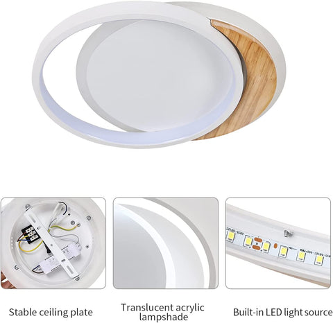 Nowoczesna lampa sufitowa LED, nowoczesna lampa sufitowa 28W, Ø30CM * 5CM okrągła drewniana oprawa oświetleniowa Lampa sufitowa LED do sypialni, kuchni, przedpokoju, wejścia, chłodne białe światło, 6000K