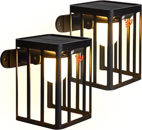 2 szt. Lampa ścienna na energię słoneczną Zewnętrzny czujnik ruchu Kinkiet LED Ciepła biel 3000 K na dziedziniec Ogród Korytarz Taras Blisko ścieżki Ścieżka Patio Willa