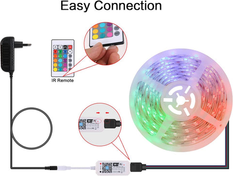 Inteligentna taśma LED WiFi 5m 5050 RGB Kontrola aplikacji, IP65 Wodoodporna wielokolorowa elastyczna listwa oświetleniowa z pilotem do domowej kuchni Telewizja Sypialnia Party Świąteczna dekoracja