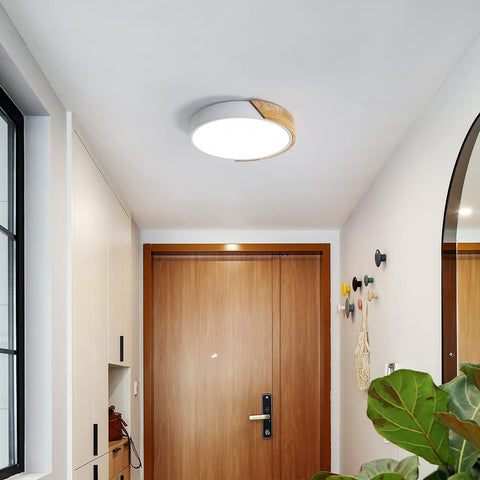 Lampa sufitowa LED z okrągłego drewna 24W, lampa sufitowa do oświetlenia wewnętrznego 6000K (zimna biel), nowoczesna lampa sufitowa Ø30*5CM do sypialni, kuchni, salonu, jadalni, biura