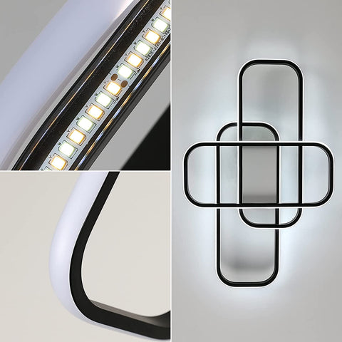 Nowoczesna lampa sufitowa LED, lampa sufitowa 44 W z pilotem, prostokątna oprawa oświetleniowa Lampa sufitowa LED z regulacją jasności/temperatury barwowej, do salonu Sypialnia Przedpokój Biuro Kolor czarny