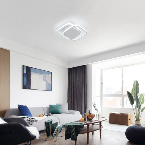 Nowoczesna lampa sufitowa LED, kwadratowa lampa sufitowa LED 24W 2200LM, 6000K chłodna biała oprawa sufitowa, akrylowa lampa sufitowa, do sypialni salon kuchnia przedpokój (biały)