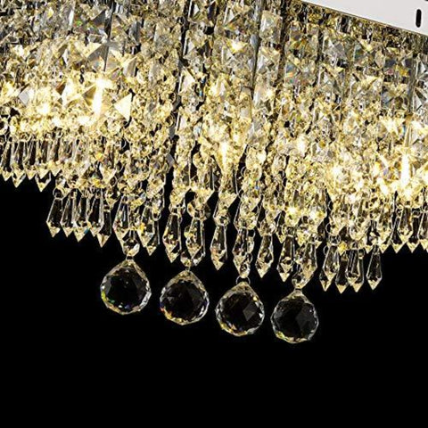 Kryształowa lampa sufitowa, kryształowy żyrandol, 5 świateł prostokątna chromowana lampa sufitowa do żyrandola, jadalnia, sypialnia, salon, biuro Rozmiar: dł. 45 cm szer. 25 cm wys. 28 cm