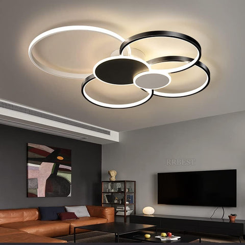 Nowoczesna ściemnialna lampa sufitowa Led okrągłe pierścienie lampa sufitowa 3000K-6000K do salonu sypialnia jadalnia biuro
