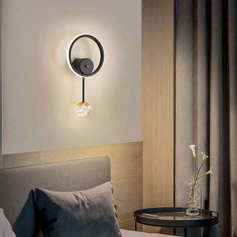 Kinkiet wewnętrzny, kinkiet LED nowoczesny okrągły design 17 W, kinkiet LED 3000 K ciepłe światło czarny do sypialni, salonu, przedpokoju