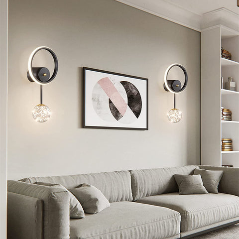 Kinkiet wewnętrzny, kinkiet LED nowoczesny okrągły design 17 W, kinkiet LED 3000 K ciepłe światło czarny do sypialni, salonu, przedpokoju