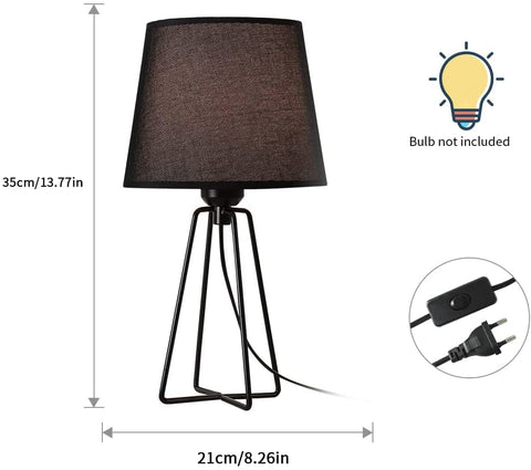 Lampka nocna, nowoczesna lampa stołowa na biurko z pustą metalową podstawą w kształcie koszyka, lampa stołowa z czarnego materiału do sypialni, salonu, biura
