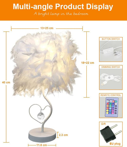 Lampa biurkowa LED z piórkiem z pilotem, nowoczesna prosta dekoracyjna lampa stołowa, kreatywna lampka nocna, lampka nocna, odpowiednia do biurka do nauki w pokoju dziecięcym