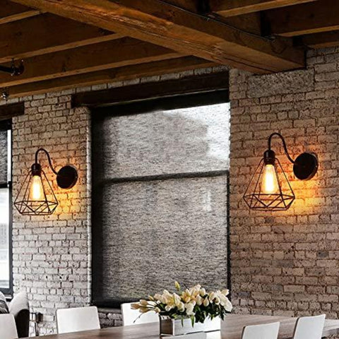 Vintage przemysłowe kinkiety ścienne Czarny diament Metalowa klatka Sufitowa oprawa oświetleniowa E27 Edison Retro Kryty kinkiet Dekoracja do salonu Kuchnia Przedpokój Sypialnia Cafe Bar 1 opakowanie