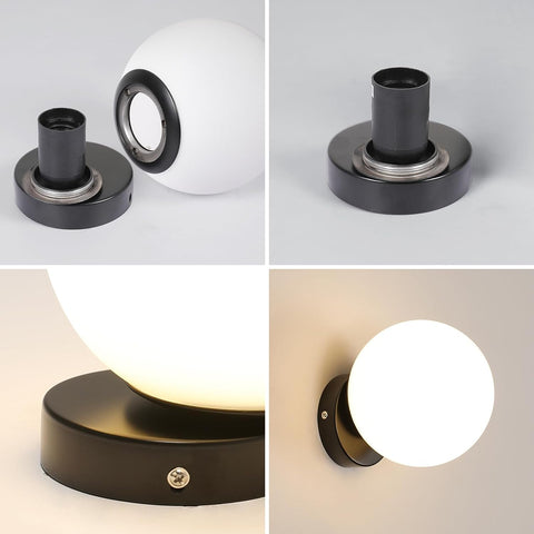 Kinkiet wewnętrzny Szklany nowoczesny kulisty kinkiet Podstawa E27 Do sypialni, salonu, przedpokoju, wejścia Czarny (żarówka nie jest dołączona)